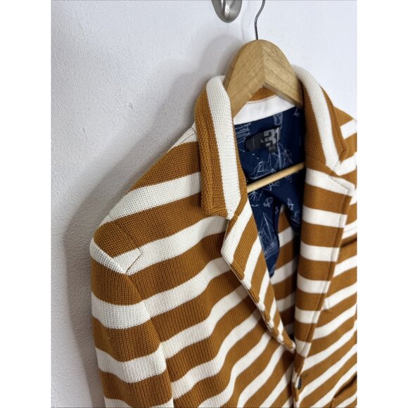Le 31 Nautical Stripe Knit Cotton Blazer Brown White Men Small Cardigan Preppy - Picture 3 of 8